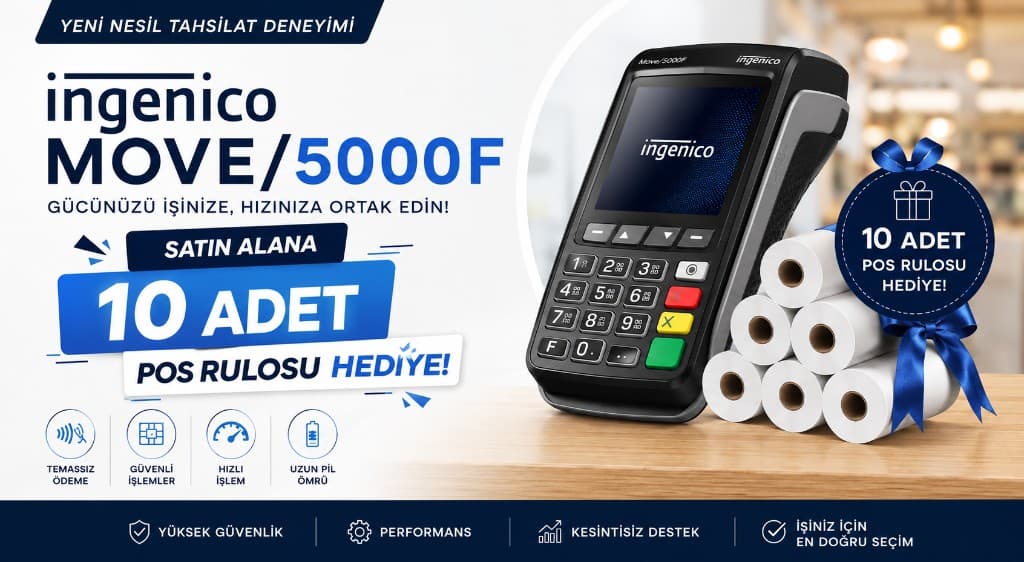 Ingenico MOVE/5000F — satın alana 10 adet POS rulosu hediye
